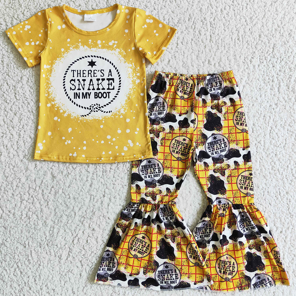 New Fashion Kids Designer Clothes Girls Bell Bottom Outfits Boutique Baby Girl Clothes Set GSPO0110