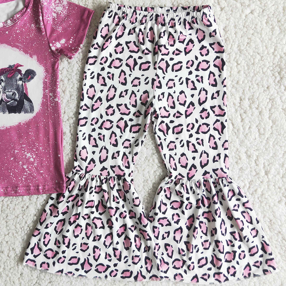 Kids Designer Clothes Girls Bell Sets Cute Heifer Toddler Baby Girls Clothes Short Sleeve Top Bell Bottom Pants C3-24