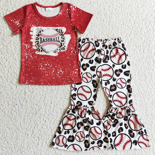 Boutique Girls Clothing Baseball Print Fashion Baby Girl Bell Bottom Outfits GSPO0217 6.28