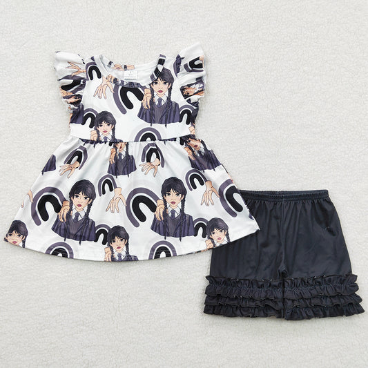 Summer Baby Girls Clothes Black Movie Pearl Tunic Shorts Sets GSSO0259 4.28