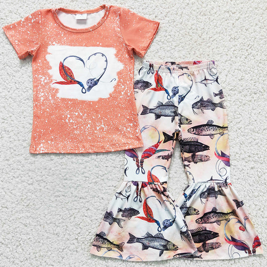Hot Sale Baby Girls Clothes Set Fish Love Print Valentine's Day Girls Outfits GSPO0258 GLD0172