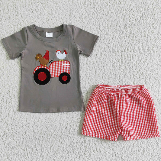 Boutique Baby Boy Clothes Embroidery Chicken Farm Toddler Boys Clothing Outfit C6-4