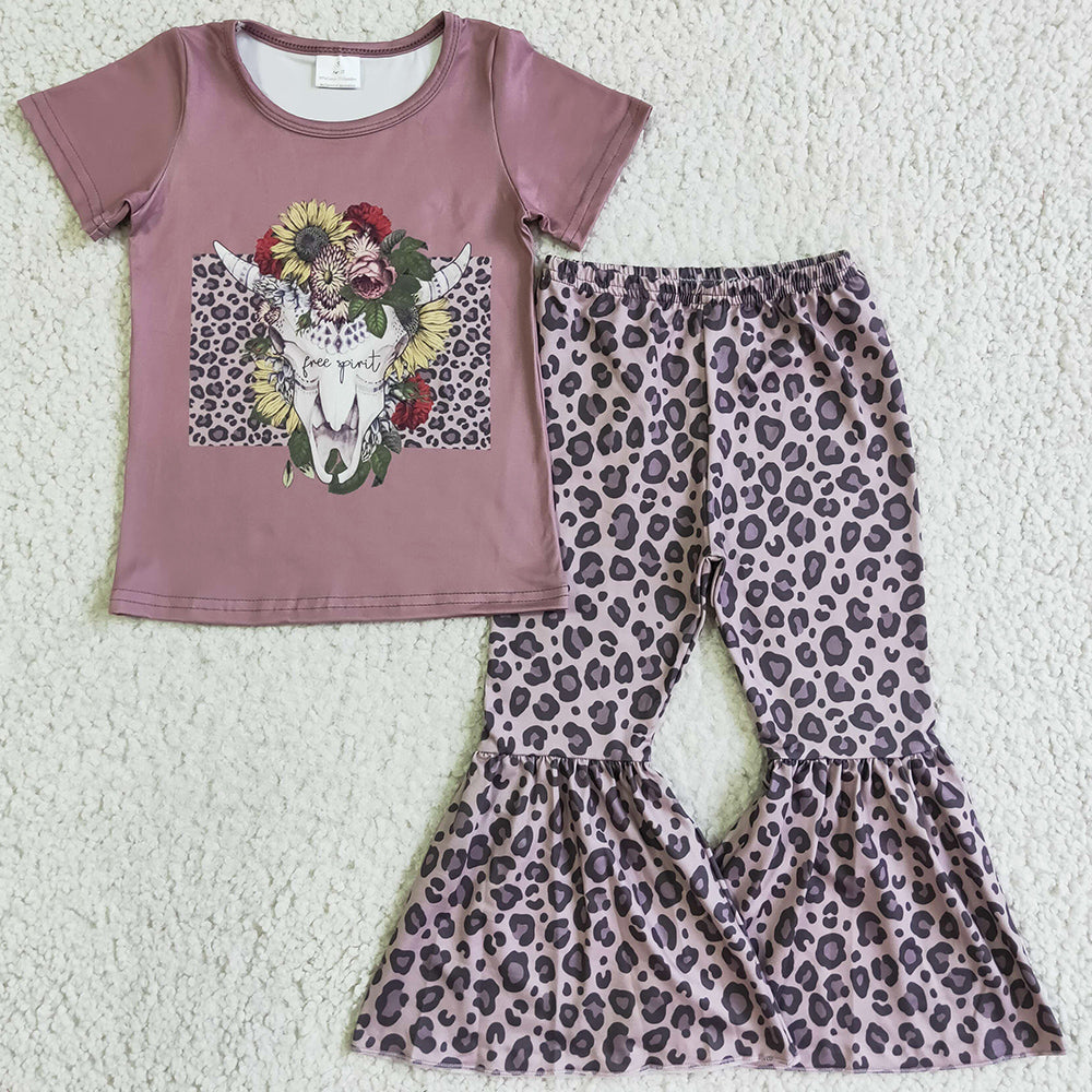 Fashion Baby Girls Clothes Short Sleeve Top Bell Bottom Outfits GSPO0152