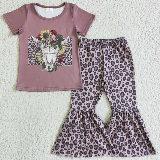 Fashion Baby Girls Clothes Short Sleeve Top Bell Bottom Outfits GSPO0152