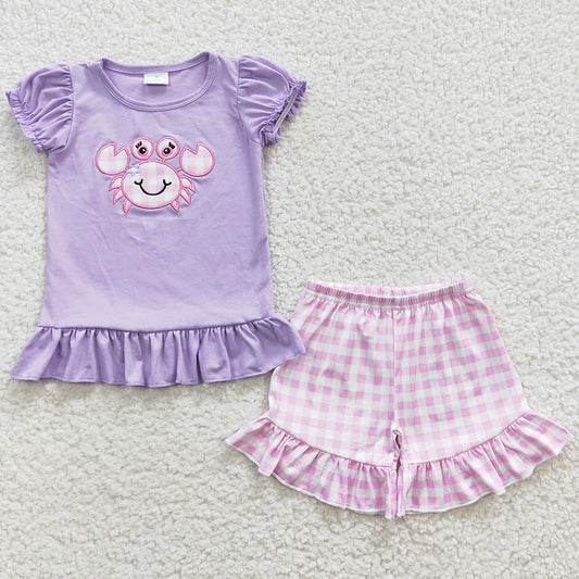 Summer Baby Girls Clothes Crab Ruffle Shorts Sets GSSO0135
