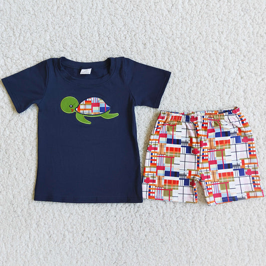 Toddler Baby Boy Clothes Boutique Kids Clothes Embroidery Turtle Boys Clothing Set D5-12