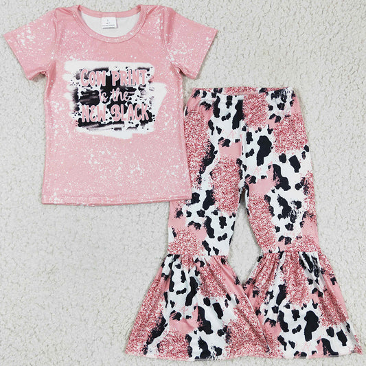 Fashion Baby Girl Clothes Bell Pants Set Cow Print Is The New Black Girls Outfits GSPO0223