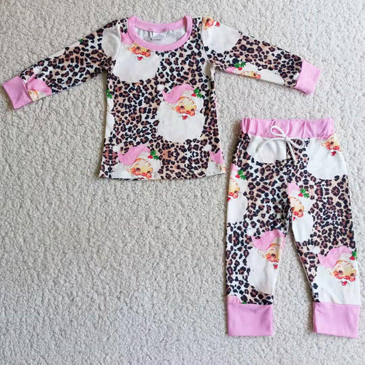 Christmas Baby Girl Pajamas Set Santa Claus Leopard Print Fashion Toddler Girl Pajamas 6 A4-26
