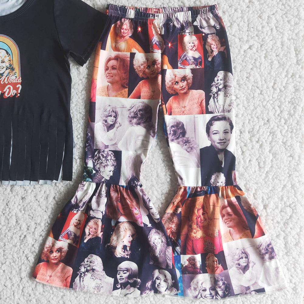 Baby Girls Clothes Tassel Shirt Bell Bottom Pants Toddler Outfits Fashion Kids Children Clothes Outfits E2-15 4.12