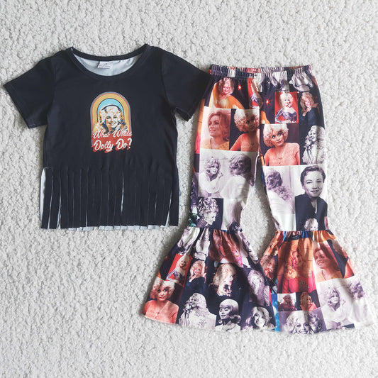 Baby Girls Clothes Tassel Shirt Bell Bottom Pants Toddler Outfits Fashion Kids Children Clothes Outfits E2-15 4.12