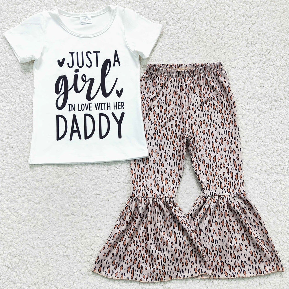 Fashion Baby Girl Clothes Leopard Bell Bottom Outfits Just A Girl In Love With Her Daddy GSPO0266