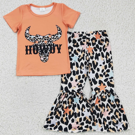 Fashion Girls Clothing Set Cow Print Boutique Baby Girl Clothes Howdy GSPO0305 8.6
