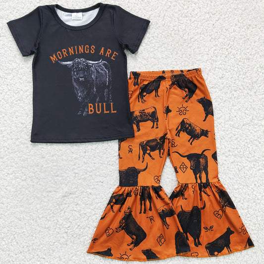 Hot Sale Girls Clothing Bell Bottom Outfits Cow Print Fashion Kids Clothing GSPO0286 8.6