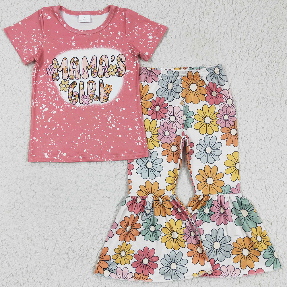 Cute Baby Girls Clothes Flower Print Boutique Kids Clothes Mama`s Girl Outfits GSPO0317