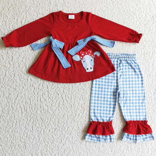Cow Embroidery Baby Girls Clothes Boutique Fall Winter Outfits GLP0068 BLP0019