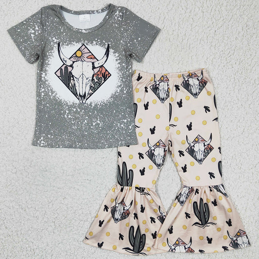 New Fashion Girls Clothing Cow Print Baby Girls Bell Bottom Outfits GSPO0319