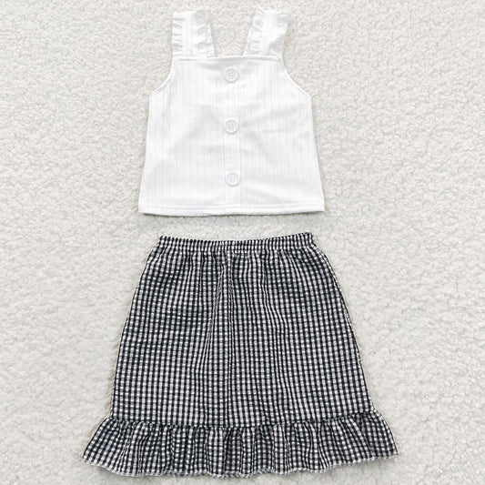 Baby Girls Clothes Black Plaid Skirt Strap Top Clothing Sets GSD0262 4.1