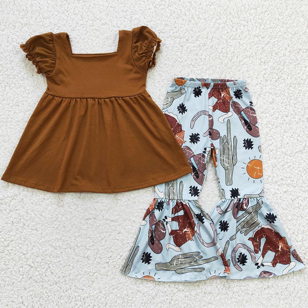 New Girls Clothing Bell Bottom Outfits Western Style Baby Kids Clothes GSPO0374