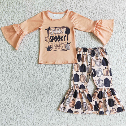 Pumpkin print Girls Clothing Set Halloween Children Fall Clothing GLP0181