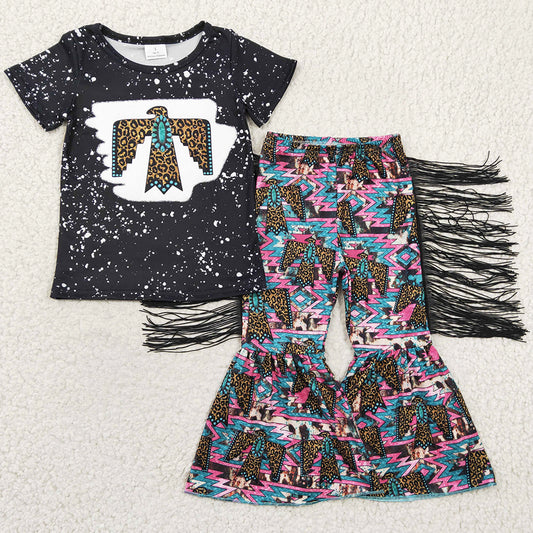 New Design Girls Clothing Tassel Boutique Girls Bell Bottom Outfits GSPO0209 7.17