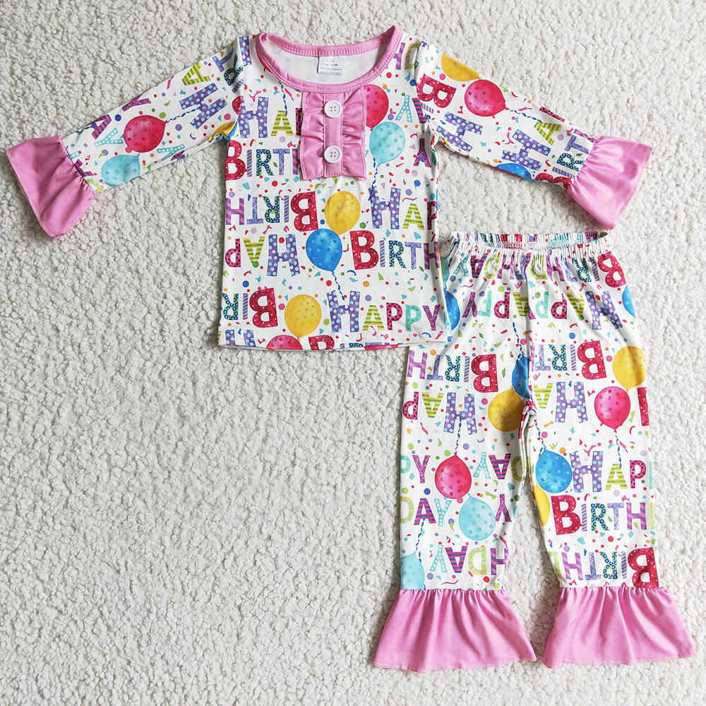 Boutique Girls Pajamas Happy Birthday Cute Kids Girls Sleepwear GLP0347 BLP0142