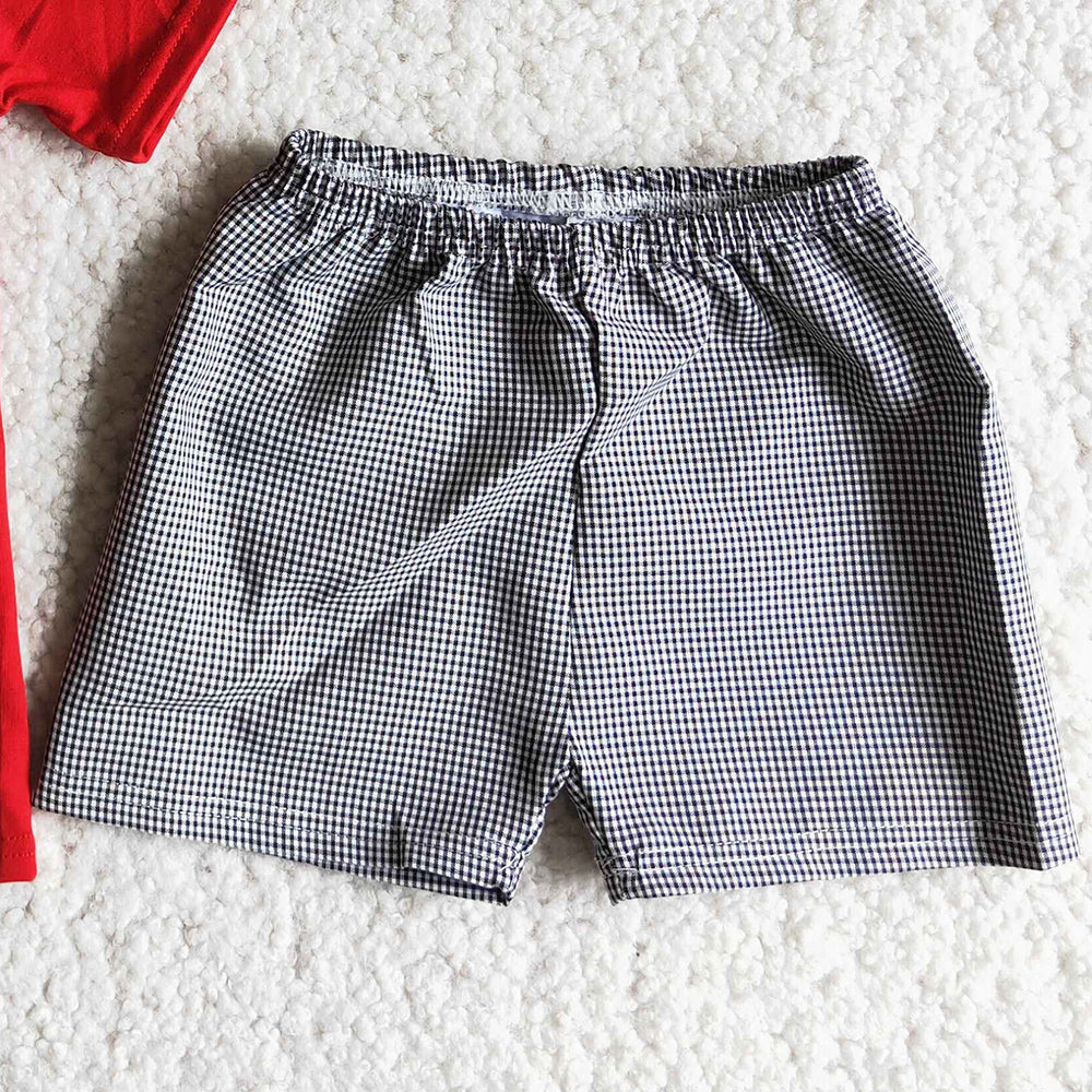 Boutique Baby Boy Clothes Fashion Kids Clothes Embroidery Boys Summer Clothing Set Red D13-1