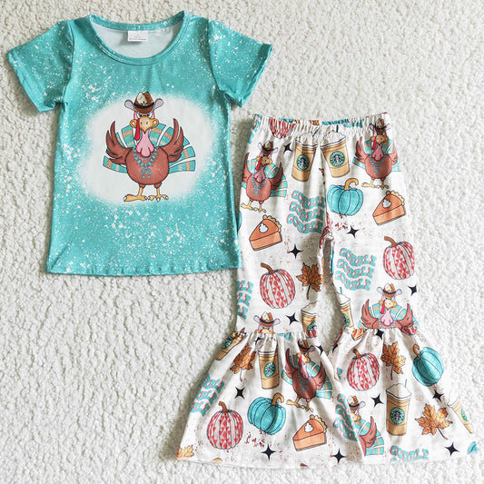 Thanksgiving Boutique Girls Clothing Turkey Print Cute Baby Girls Clothes Set GSPO0195