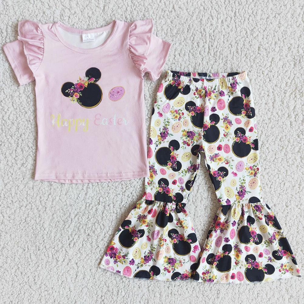 Toddler Girls Clothes Easter Baby Girl Clothes Set Short Sleeve Bell Bottom Outfits 3.11
