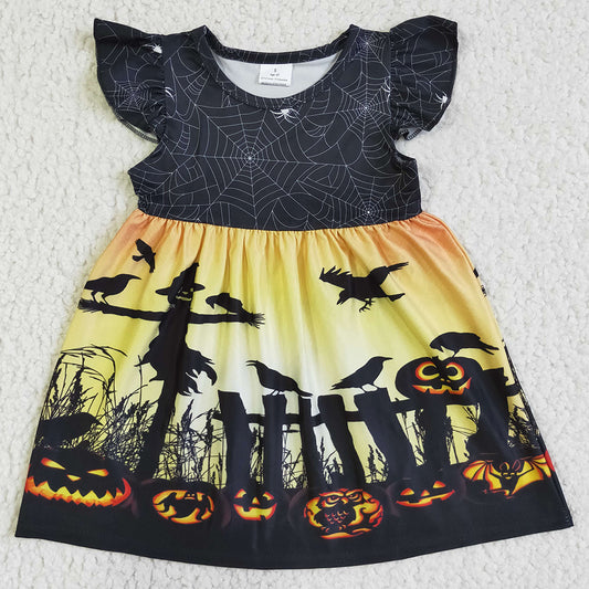 Girls Halloween Dress Pumpkin Spider Print Girl Dresses GSD0118