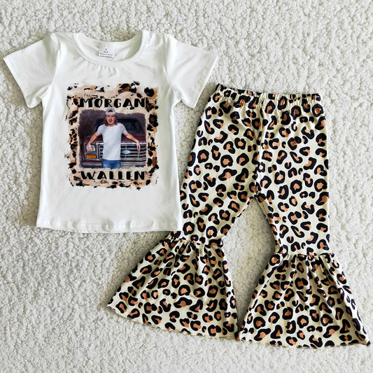 RTS Toddler Girls Clothes Leopard Bell Bottom Outfits Cute Fashion Baby Girl Clothes Spring Set Wholesale Kids Boutique Clothing B10-24