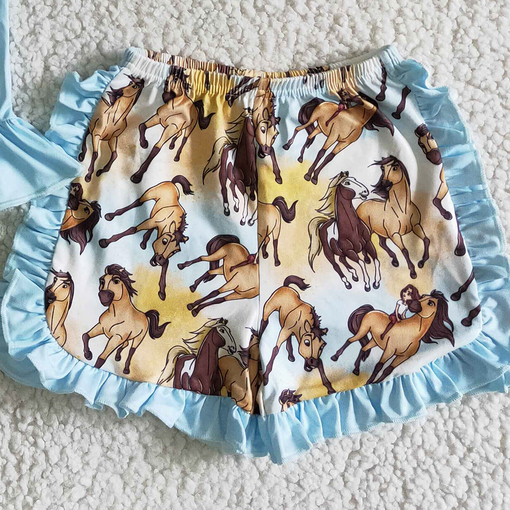 New Fashion Girls Summer Clothes Set Horse Print Cute Toddler Baby Girl Clothes Boutique Kids Clothing Girls Western Outfits B17-30