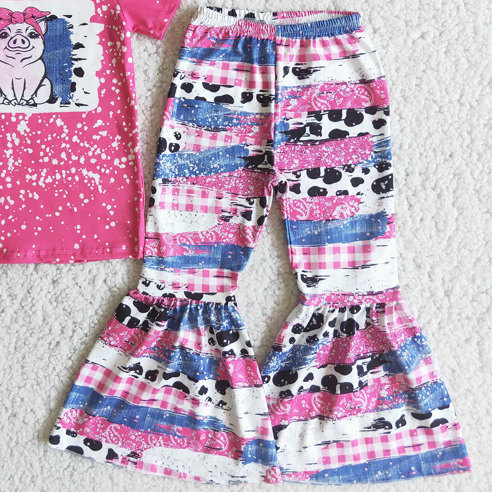 Baby Girls Clothes Spring Summer Kids Clothes Girl Boutique Clothing Short Sleeve Bell Bottom Outfits E3-29 4.12