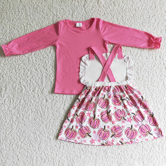 Pink Pumpkin Print Boutique Baby Girl Clothes Suspender Dress Halloween Outfits GLD0032