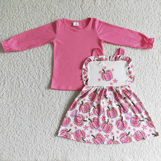 Pink Pumpkin Print Boutique Baby Girl Clothes Suspender Dress Halloween Outfits GLD0032