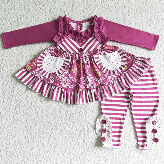 Hot Sale Baby Girls Clothes Stripe Pants Fall Winter Girls Outfits with Pocket Cute Toddler Girls Clothes 6 B8-21