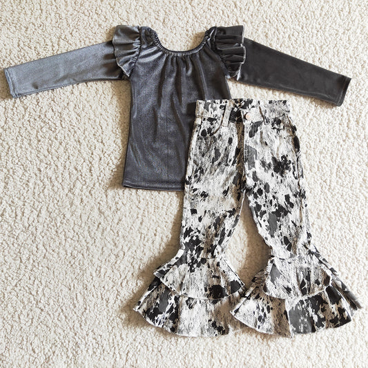 New Design Baby Girls Velvet Top with Denim Pants Set Jeans Outfits GT0063 P0023