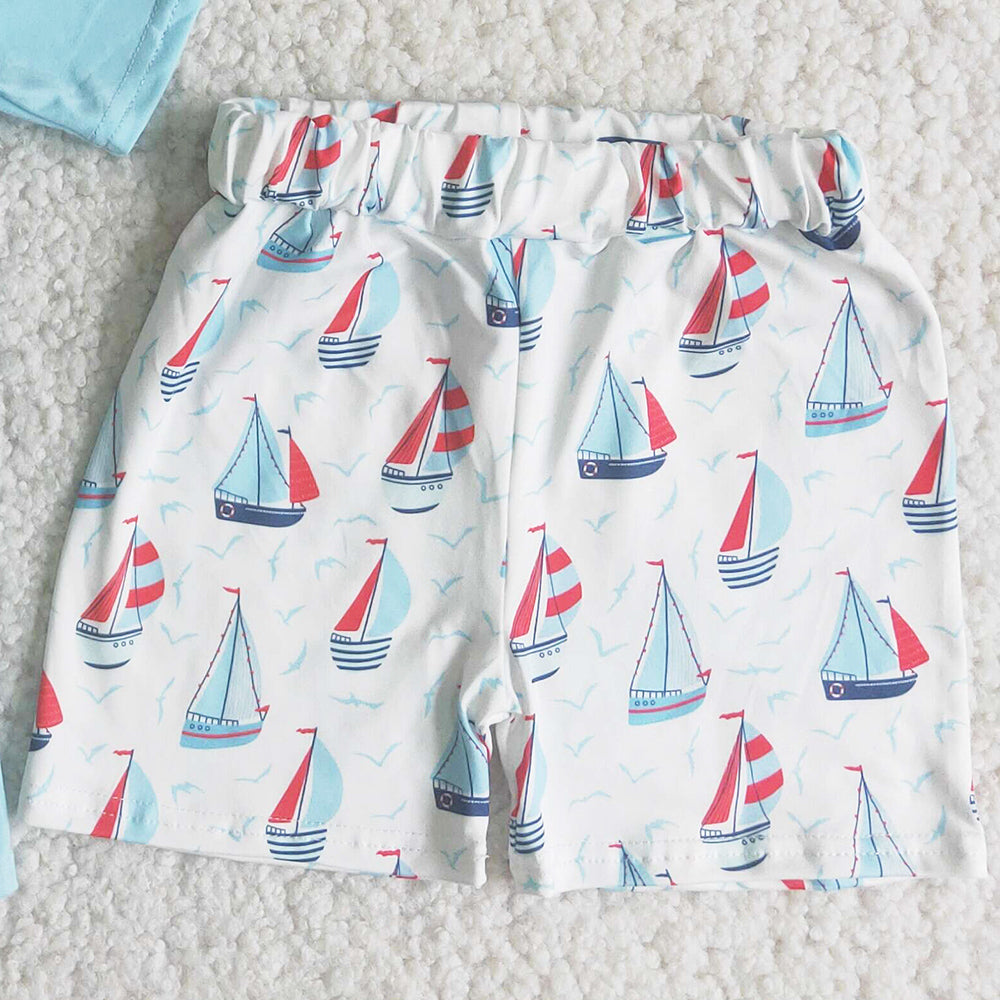 Boutique Boy Clothing Summer Outfits Blue Cute Toddler Boys Clothes Sets High Quality A7-11