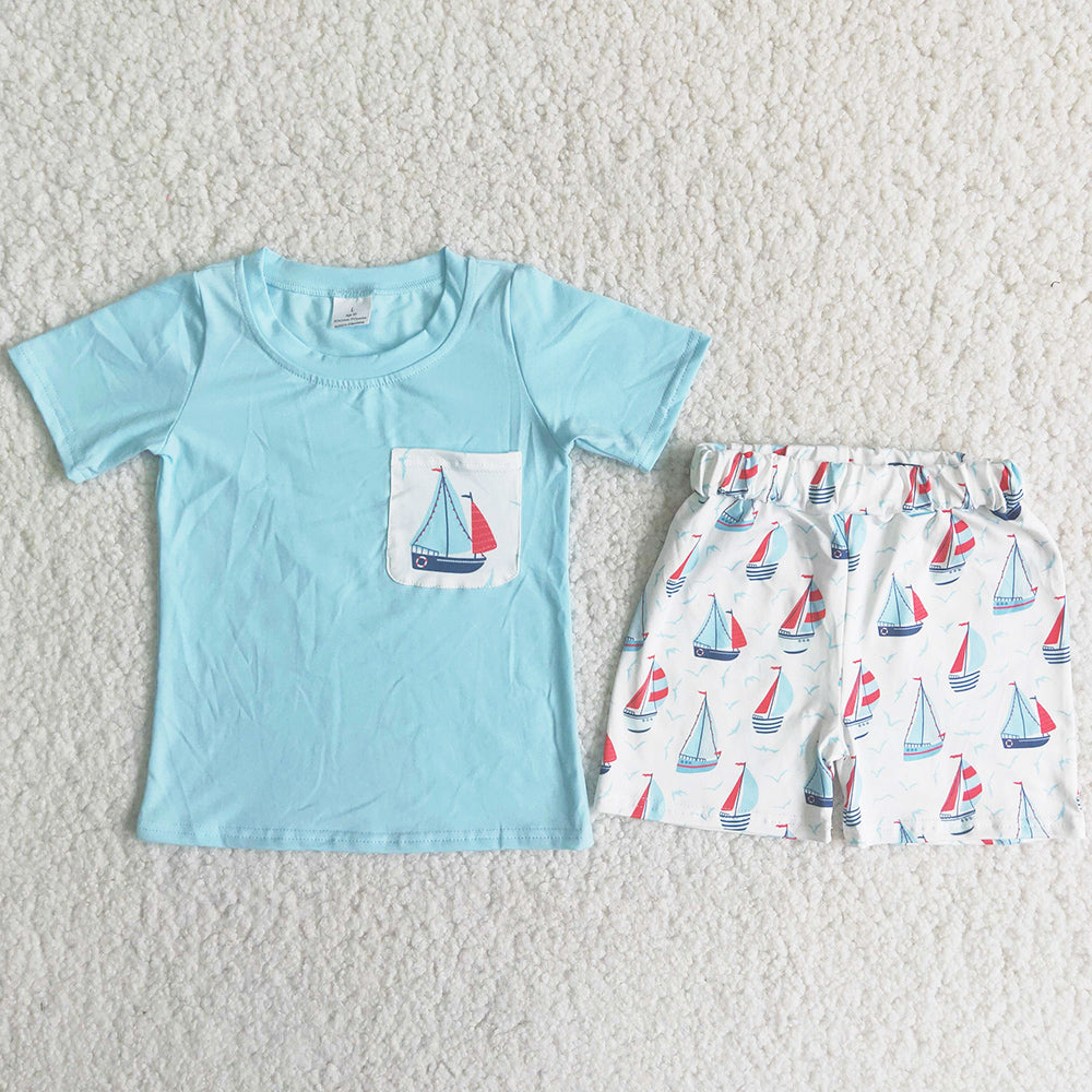 Boutique Boy Clothing Summer Outfits Blue Cute Toddler Boys Clothes Sets High Quality A7-11