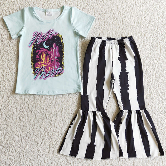Hot Sale Baby Girl Clothes Short Sleeve Bell Pants Set GSPO0213