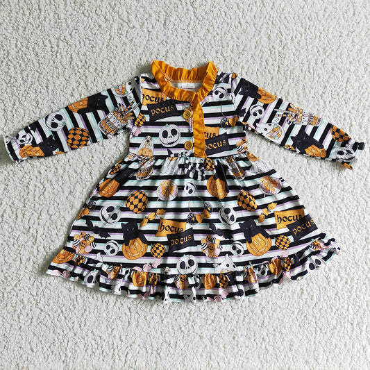 New Design Toddler Baby Girls Dress Halloween Pumpkin Girl Dresses GLD0104 9.5