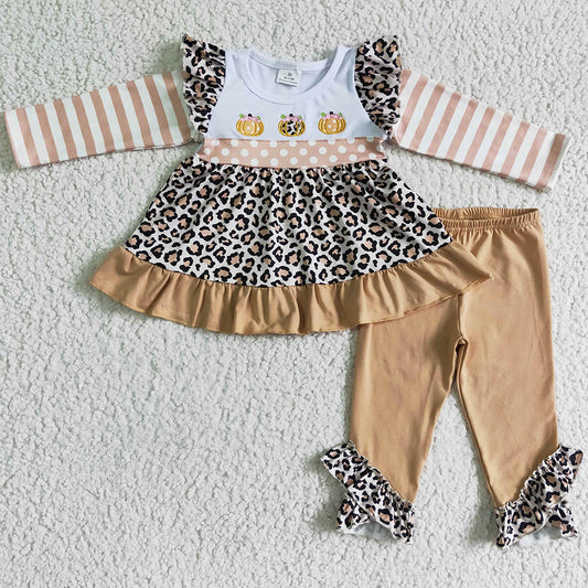 Hot Sale Girls Clothing Set Halloween Pumpkin Embroider Boutique Girls Outfits GLP0184