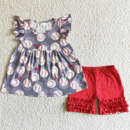 Kids Clothes Girls Summer Set Baseball Baby Girls Clothes Outfits A10-5-1 3.19