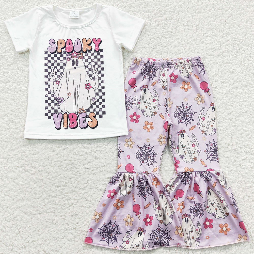 Baby Girls Clothes Halloween Ghost Bell Bottom Pants Sets GSPO0606