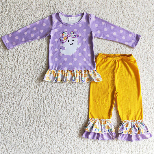 Halloween Toddlers Girls Clothes Pumpkin Embroidery Fall Kids Children Outfits GLP0200