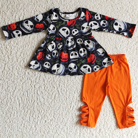 Wholesale Baby Girls Clothes Pumpkin Skeleton Print Halloween Children Clothing GLP0148