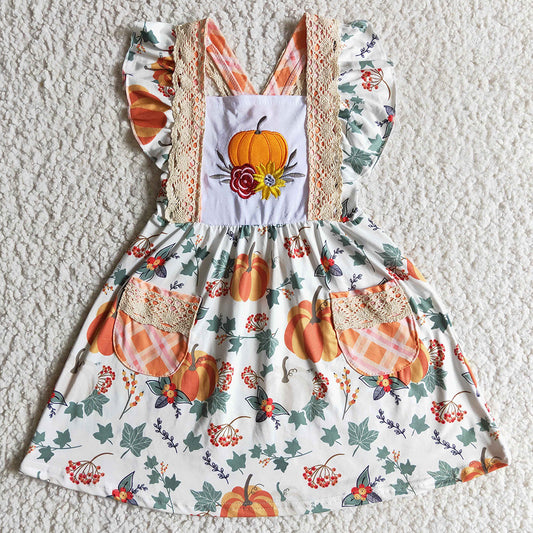 New Fashion Toddlers Girls Dress Pumpkin Embroidery Halloween Boutique Kids Clothes GSD0146