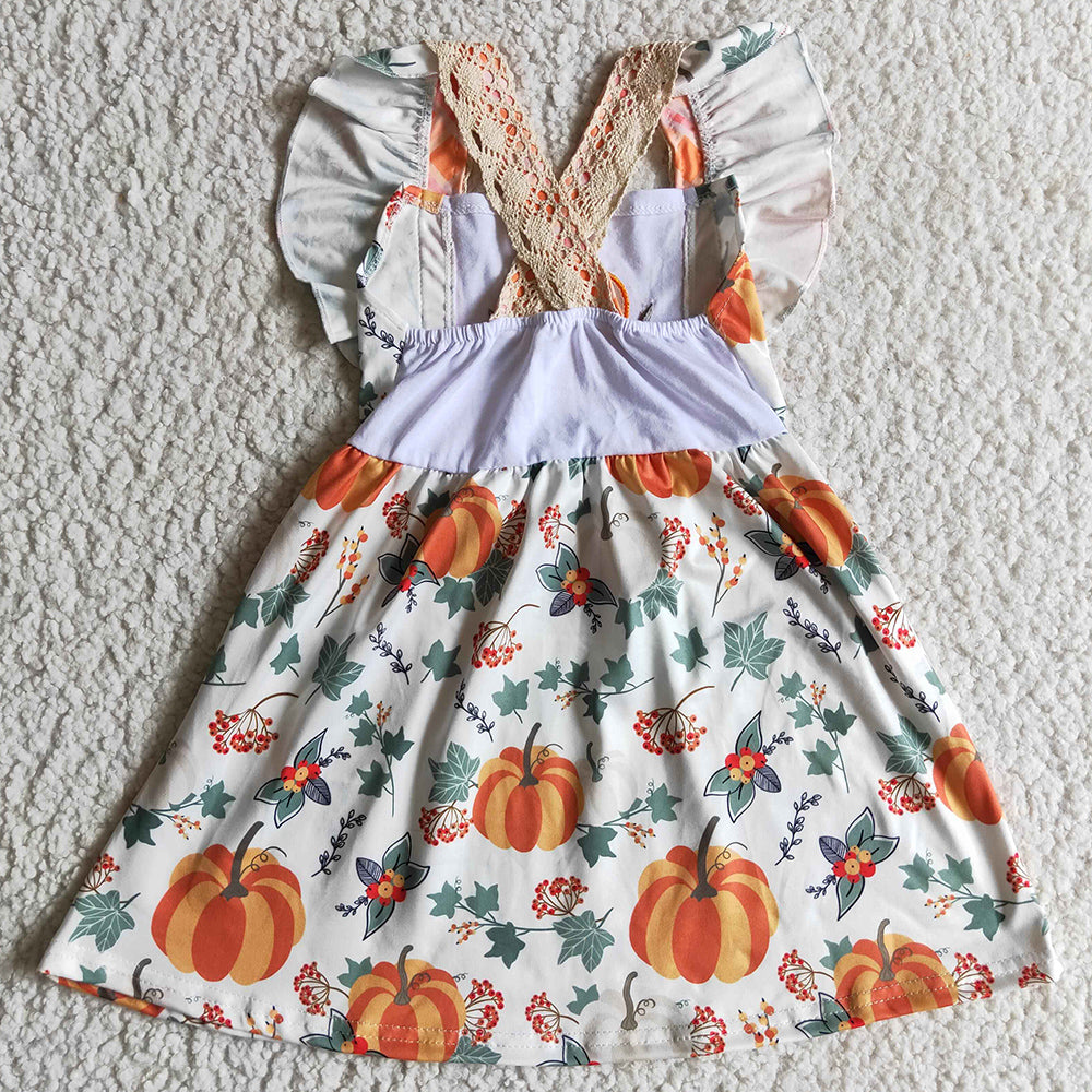 New Fashion Toddlers Girls Dress Pumpkin Embroidery Halloween Boutique Kids Clothes GSD0146