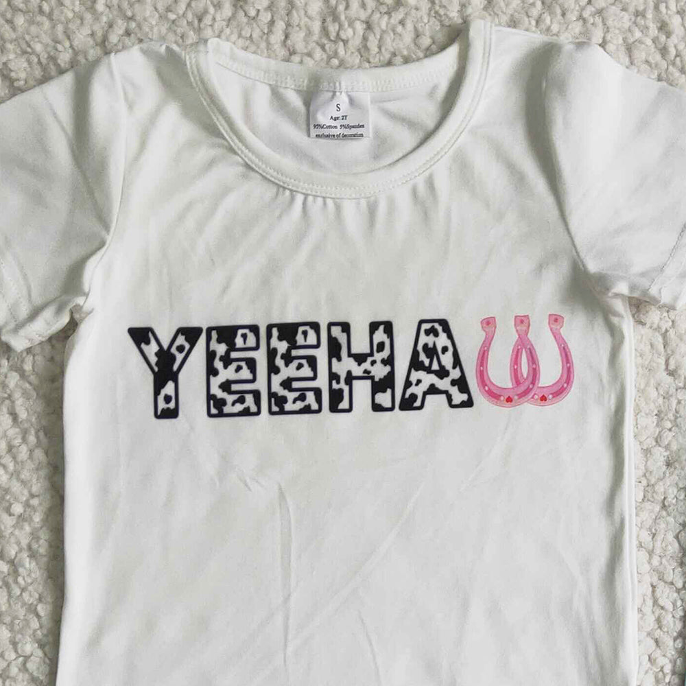 Wholesale Baby Girl Clothes Kids Summer Clothes Outfits Short Sleeve Letter T-shirt Bell Bottom Pants Set GSPO0032