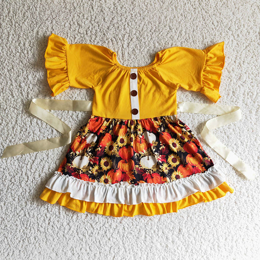 Halloween Toddler Girls Dress Pumpkin Print Baby Girl Dresses with Belt GSD0144 9.5