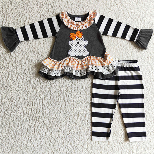 Rts Baby Girl Clothes Ghost Embroidery Halloween Girls Outfits GLP0180 BT0063